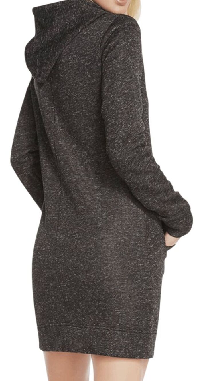 AKINI Wool Blended Heathered Black Tunic Hoodie Sweater Dress Size XS